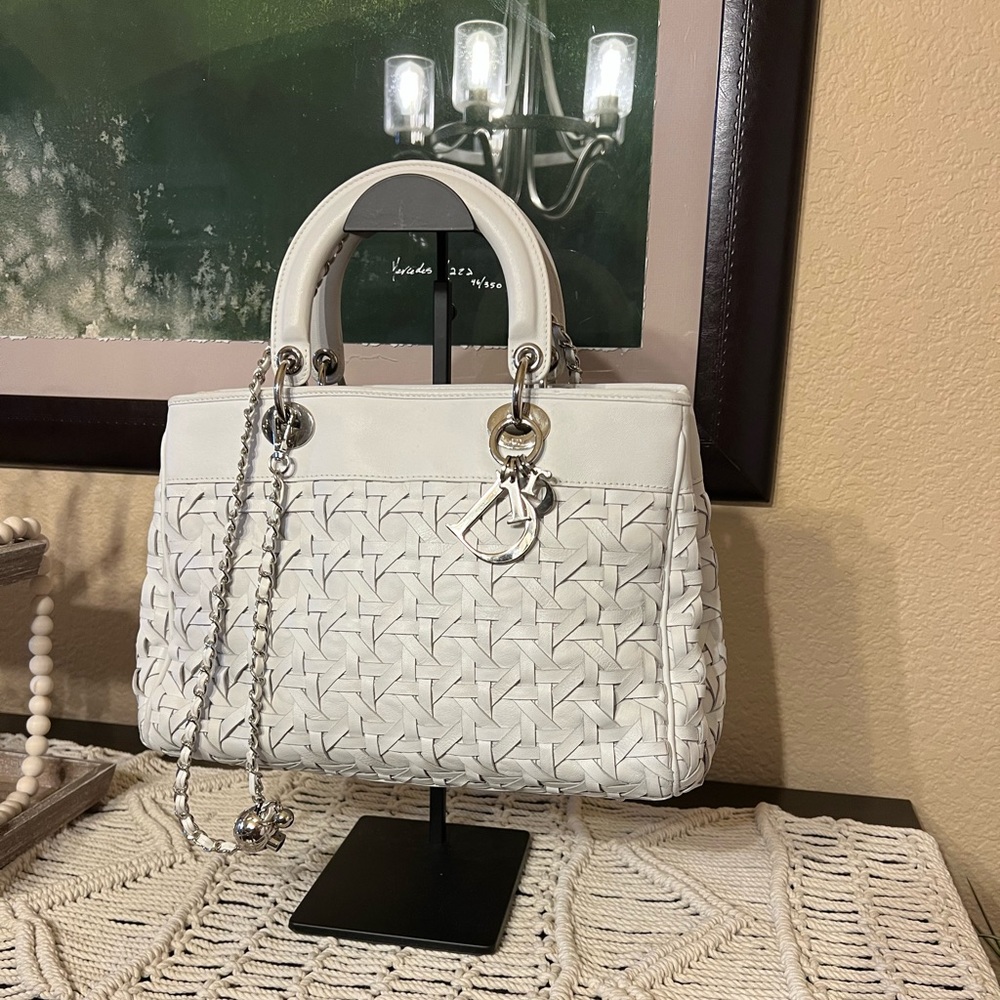 Authentic Christian Dior Woven Lady Cannage Avenue Tote